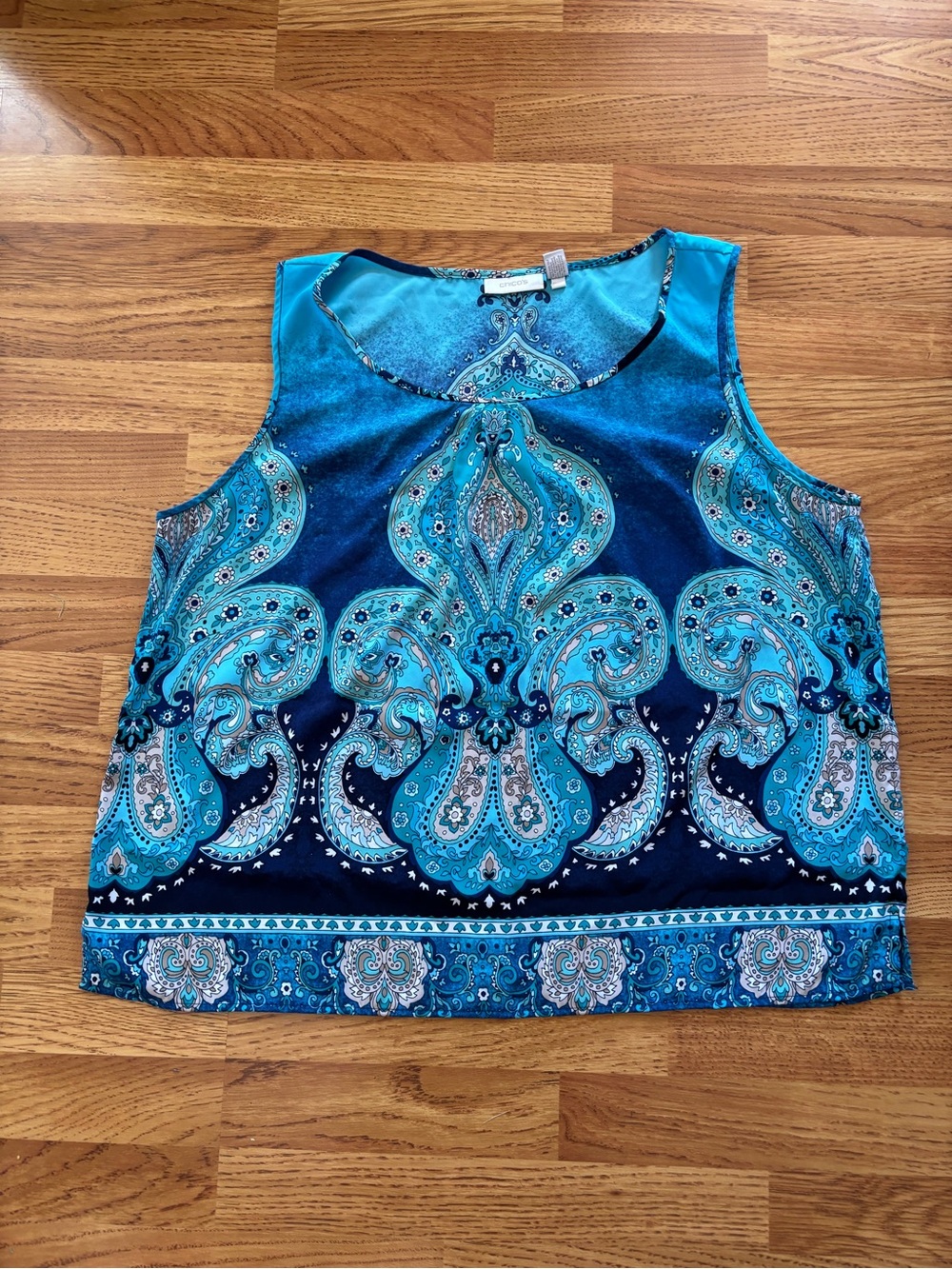 Chico's Sleeveless Blouse Tank Blue India Paisley Print Size XXL